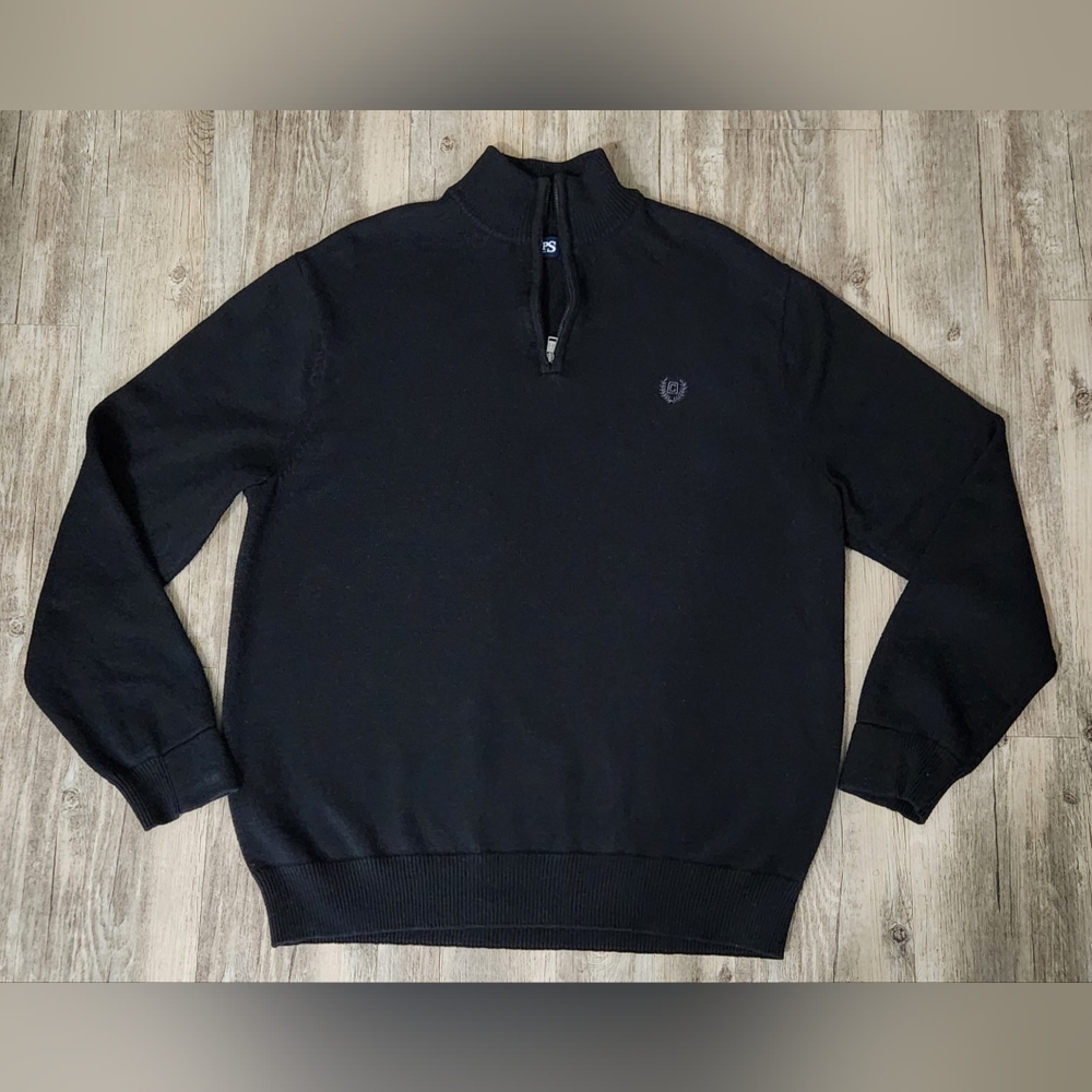 Mens Chaps Mock neck 1/4 quarter Zip‎ pullover Knit Sweater Black size Large